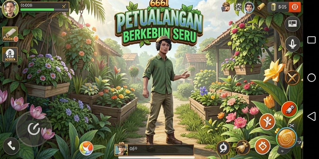 Tampilan gameplay menarik dari 666I dengan aktivitas berkebun.