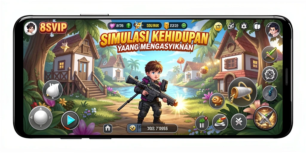 Screenshot gameplay yang menunjukkan interaksi dalam dunia simulasi.