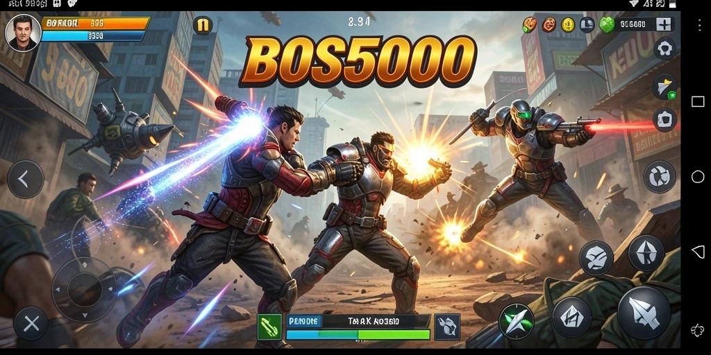 Tampilan aksi seru dalam gameplay BOS5000 yang intens.