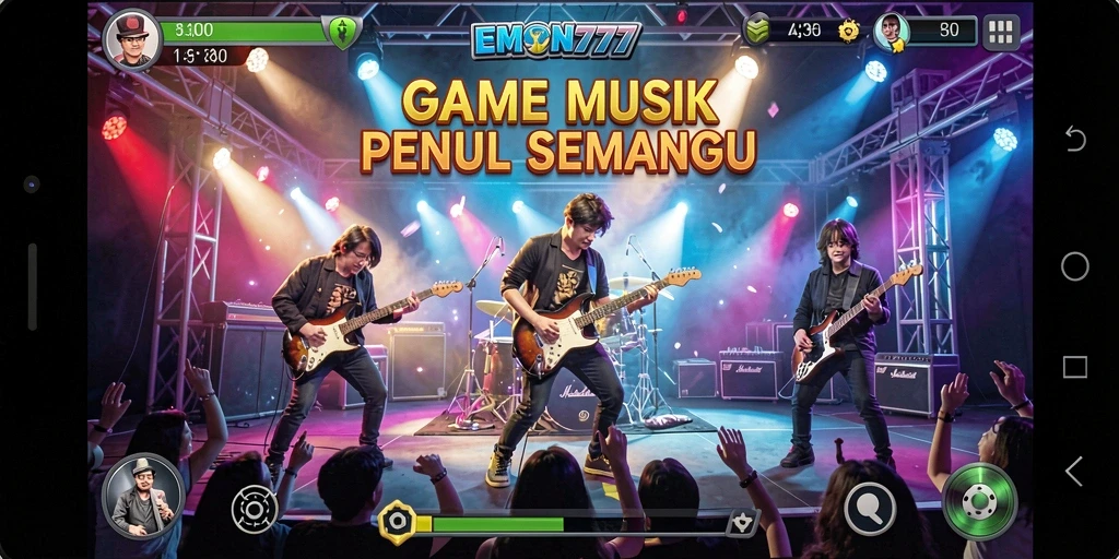 Tangkapan layar EMON777 menampilkan pengalaman bermain musik yang seru.