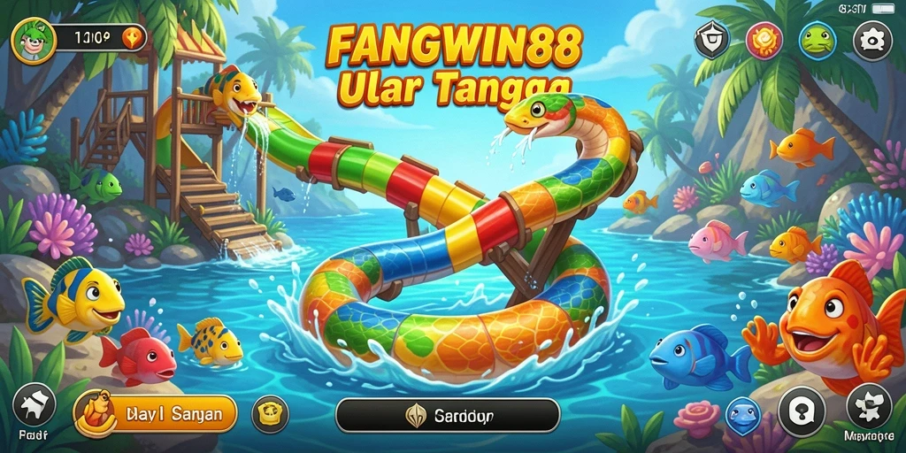 Tampilan screenshot FANGWIN88 menampilkan aksi memancing yang seru di lokasi tropis.