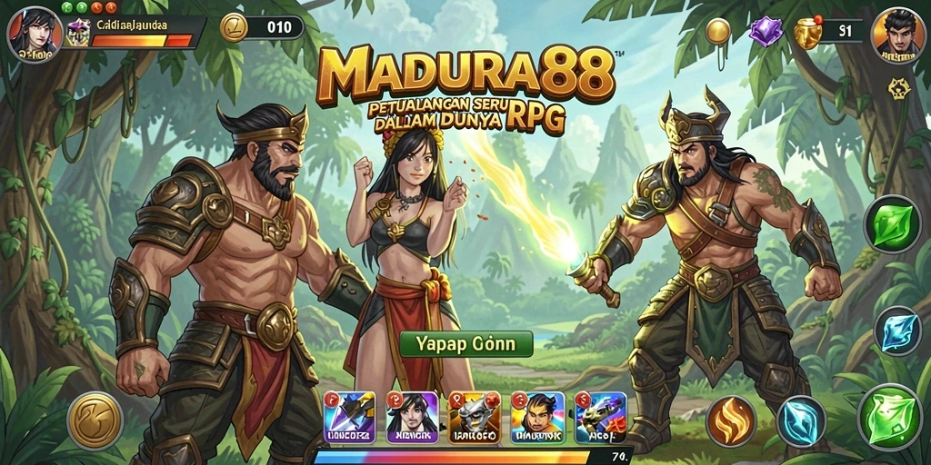 Tampilan gameplay MADURA88 dengan karakter yang sedang bertarung dalam dunia RPG.