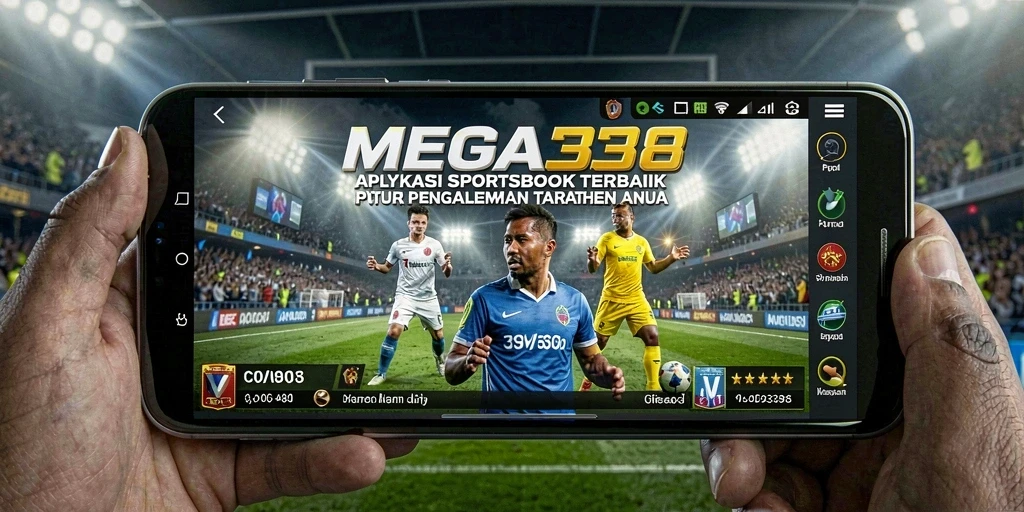 Tampilan utama aplikasi MEGA338 dengan fitur taruhan olahraga.