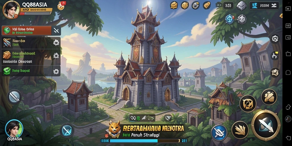 Screenshot gameplay QQ88ASIA menampilkan strategi Tower Defense yang mendebarkan.