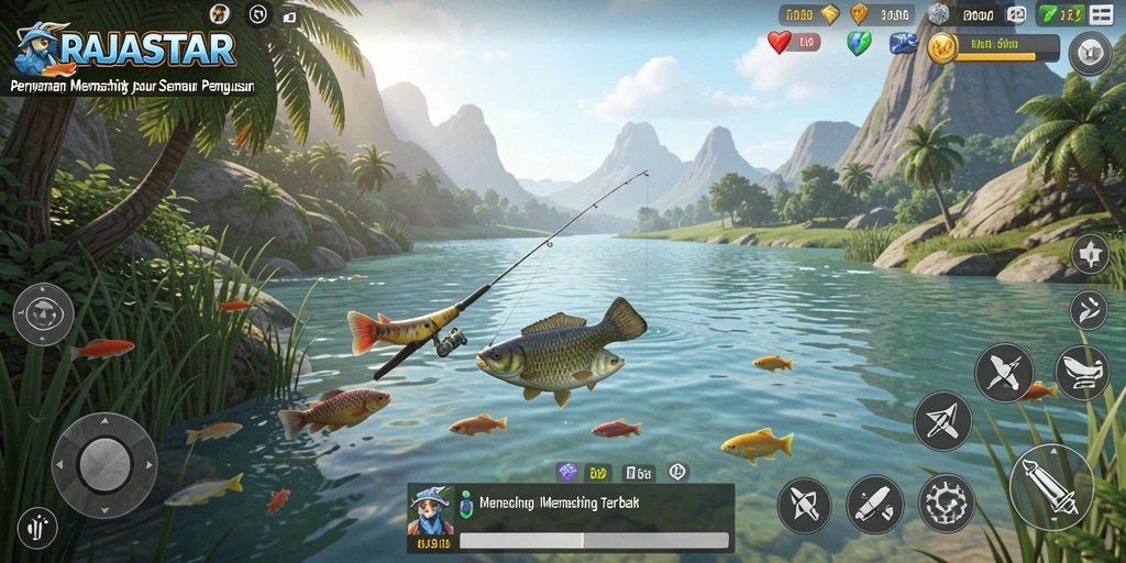 Tampilan gameplay memancing yang seru di RAJASTAR.