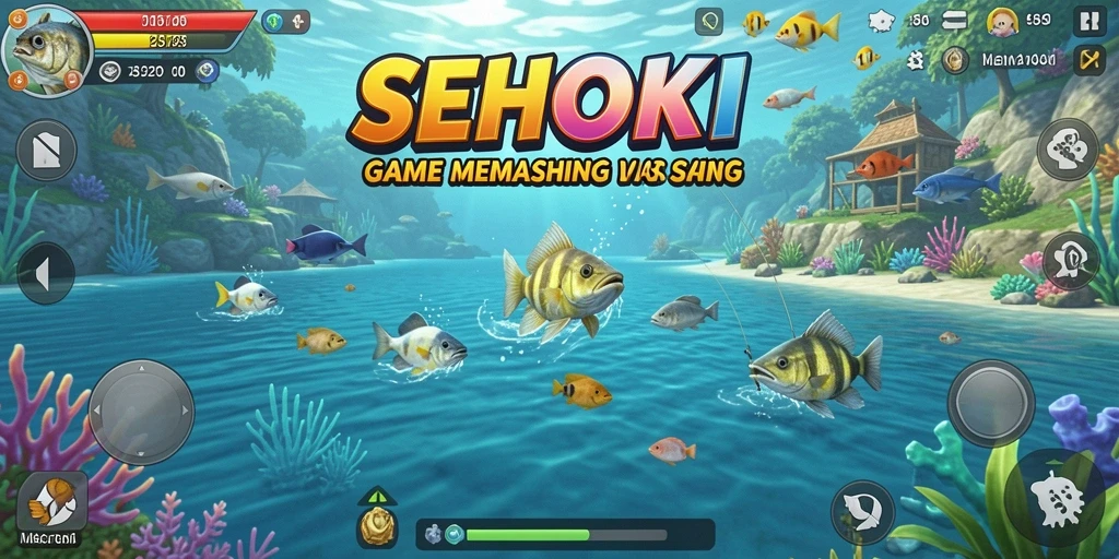 Tampilan gameplay SEHOKI yang menampilkan pengalaman memancing yang seru.
