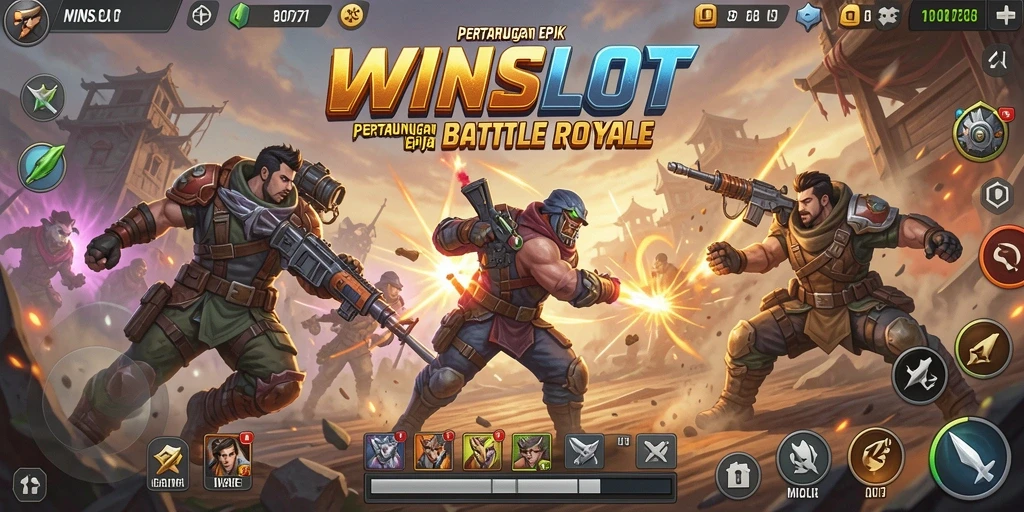 Screenshot utama WINSLOT menunjukkan aksi pertarungan intens dalam Battle Royale.
